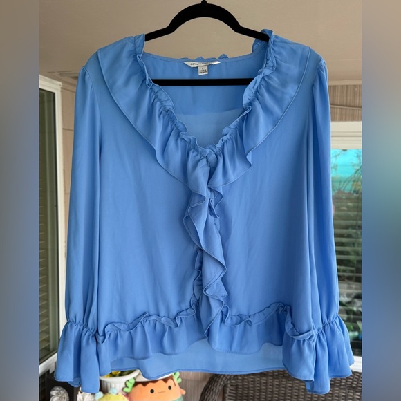 Counterparts Tops - Counterparts Blue Ruffled 3/4 Sleeve Blouse